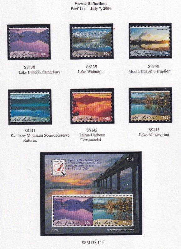 NEW ZEALAND SCENIC REFLECTIONS SET AND S/SHEET POST OFFICE FRESH