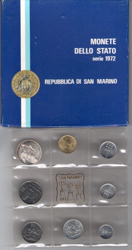 1972 Republic of San Marino Divisional Coins BU with 500 lire silver