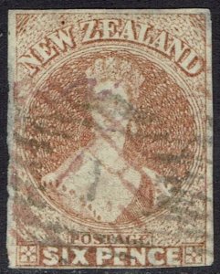 NEW ZEALAND 1857 QV CHALON 6D IMPERF NO WMK USED