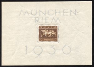 Germany Scott B90 MNHOG - 1936 42pf Horse Race Souvenir Sheet - SCV $24.00