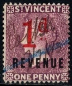 1888 St. Vincent Revenue 1 Pence/1 Penny Queen Victoria Duty Stamp Used