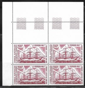 FSAT - Scott #C38 Block/4 -Pourquoi-pas? 200fr Carmine rose VF MNH