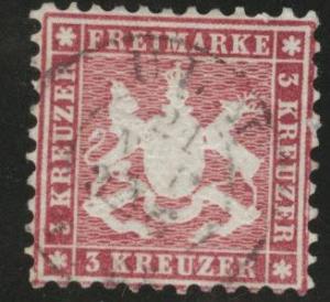 Germany State Wurttemberg Scott 36a perf 10 used 1863 claret