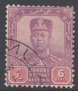 Malaya Johore Scott 108 - SG110, 1922 Sultan 6c used