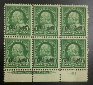 US STAMPS GUAM #1 PLATE BLOCK MINT OG H CAT. $350 LOT #97519