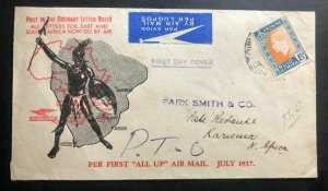 1937 Cape Town South Africa First All Up Airmail Cover FFC To Kariema Sudan