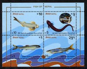 Nepal 1993 Fish m/sheet containing 4 values unmounted min...