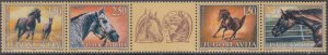 YUGOSLAVIA Sc # 2402a-d CPL MNH STRIP of 4 plus LABEL (folded)  HORSES