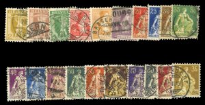 Switzerland #126-145 Cat$98, 1907-25 2c-3fr, complete set, used