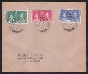 FALKLAND IS 1937 Coronation set on FDC  SOUTH GEORGIA cds bar at base......D6173