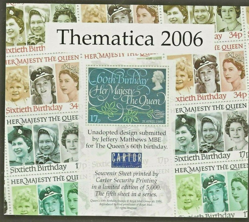 THEMATICA 2006 MINIATURE SHEET-QUEENS BIRTHDAY-JEFFERY MATTHEWS ESSAY