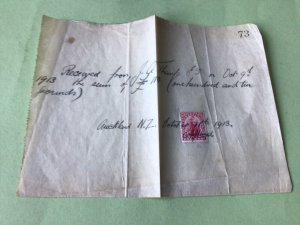 New Zealand 1913 stamped receipt   Ref 53425