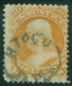 EDW1949SELL : USA 1868 Sc #100 Used Double grill var w/Hiogo, Japan cancel PSAG