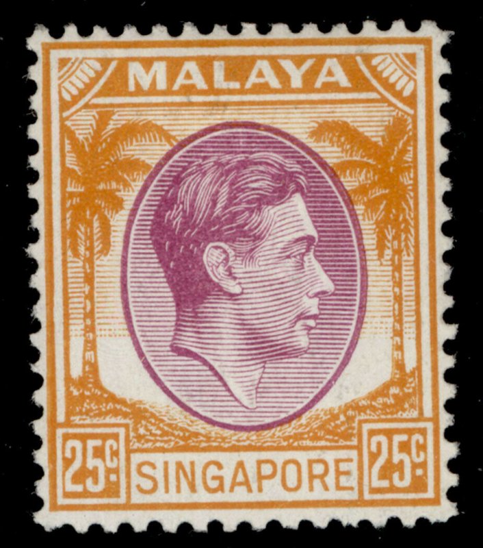 SINGAPORE GVI SG10, 25c purple & orange, LH MINT. 