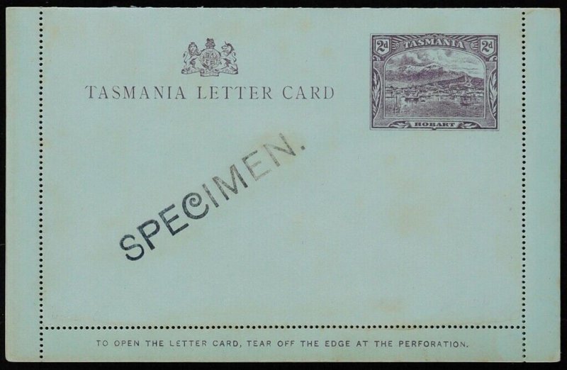 TASMANIA Lettercard 1900 Pictorial 2d, view River Derwent, SPECIMEN.