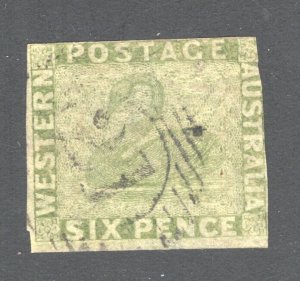 Western Australia  SC #16    Used, F, 6p dull green, CV $875.00 ....   7000007