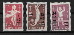 1948 Finland B91-3 complete Surcharged Infant Exam set of 3 used