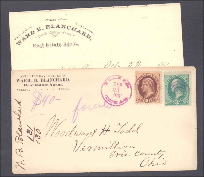 El Paso County Ysleta Registered Letter Enclosed ( Postal History ), 1881