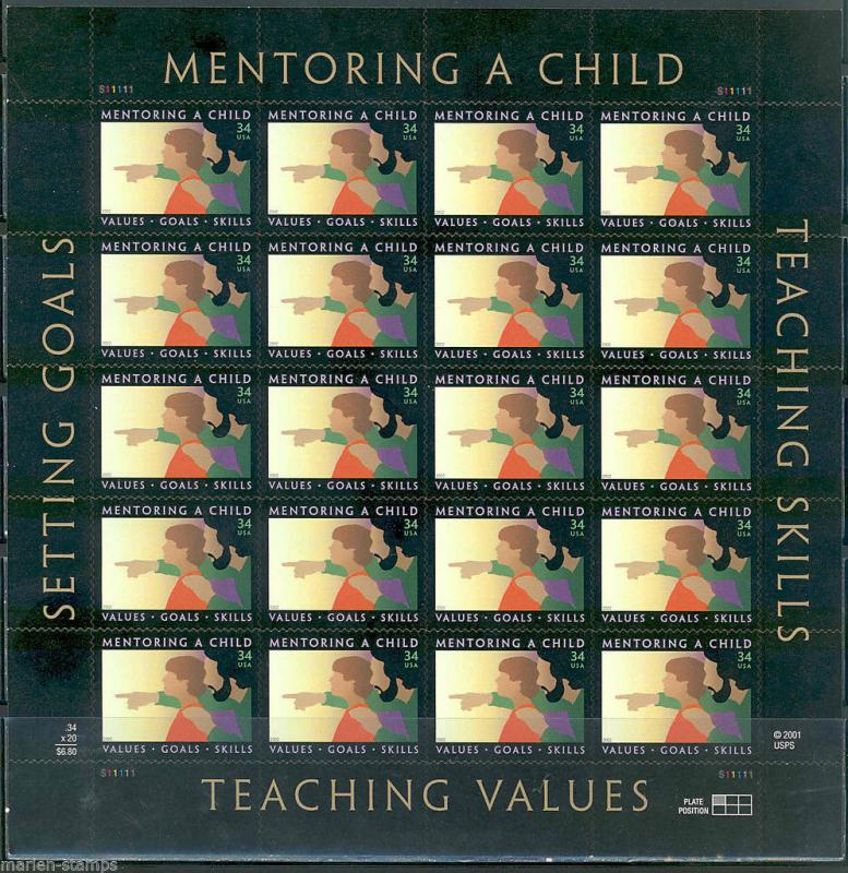 UNITED STATES SCOTT# 3556 MENTORING A CHILD MNH FULL SHEET OF 20 AS SHOWN