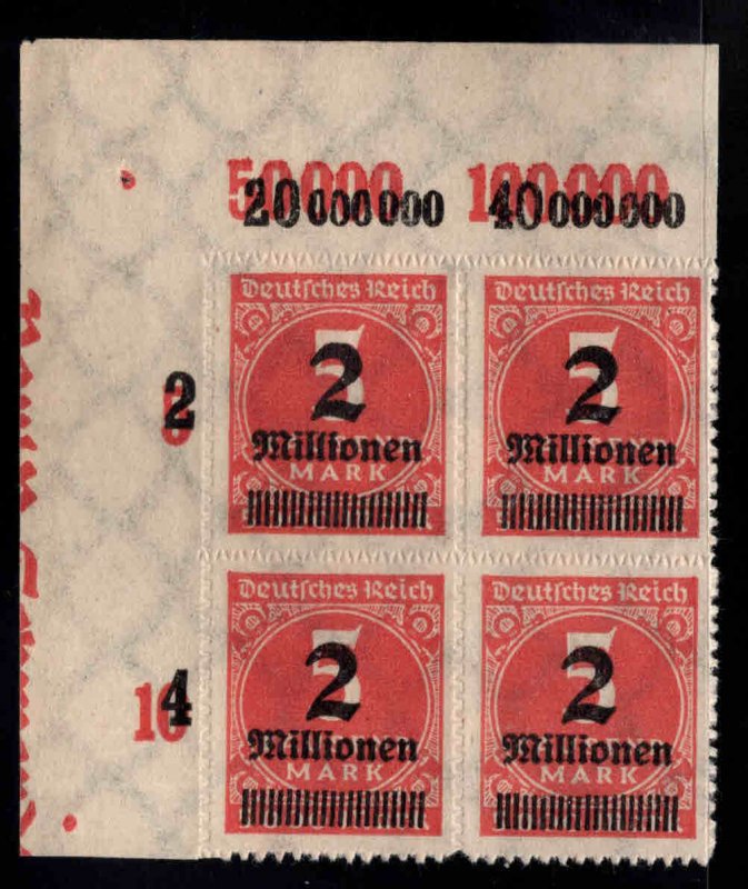 Germany Scott 278 MNH** Upper left  hyper inflation stamp block