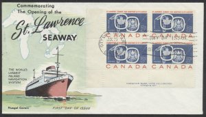 1959 #387 St Lawrence Seaway FDC Plate Block Fluegel Cachet Ottawa