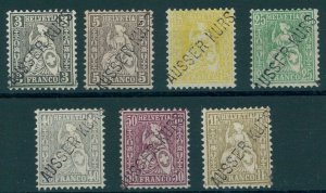 SWITZERLAND, 7 DIFFERENT STAMPS ISSUE 1862-82 SURCHARGED AUSSER KURS