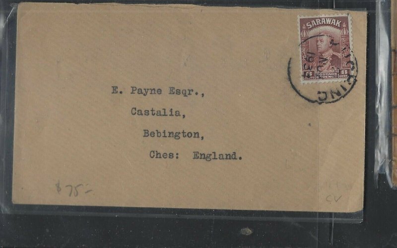 SARAWAK COVER  (PP2712B) 1934 8C BROWN BROOKE SINGLE FRANK COVER TO ENGLAND