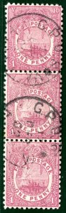 FIJI QV Stamps Strip of Three 1d GPO 1902 CDS Used {samwells}SBLUE103
