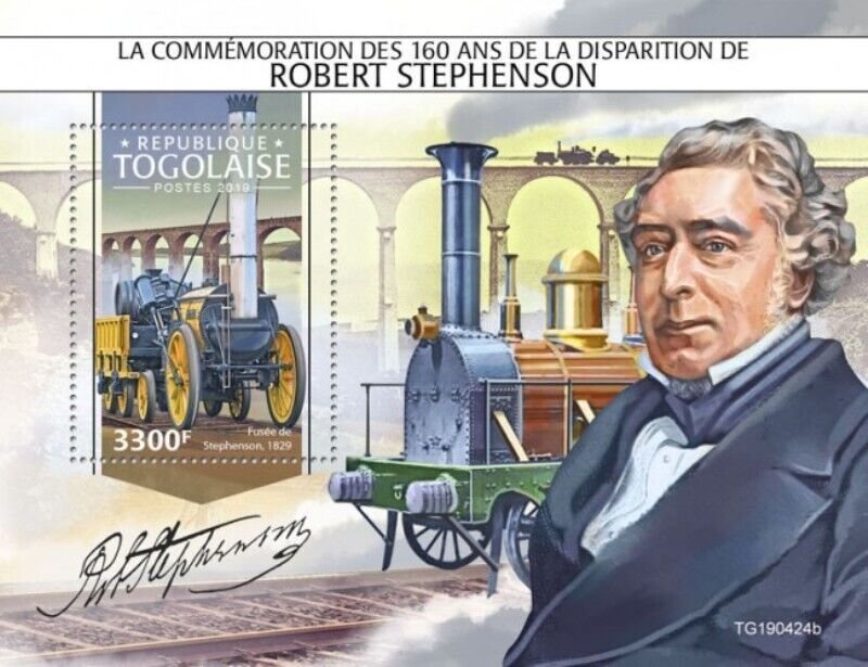 Togo - 2019 Engineer Robert Stephenson - Stamp Souvenir Sheet - TG190424b