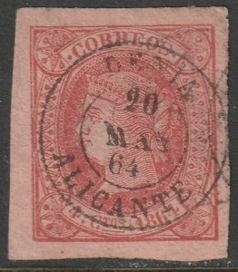 Spain 1864 Sc 62 used Denia (Alicante) cancel large margins