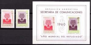 Argentina 1960 Sc#710/711/B25 WORLD REFUGEE YEAR Set (2) + S/S MNH