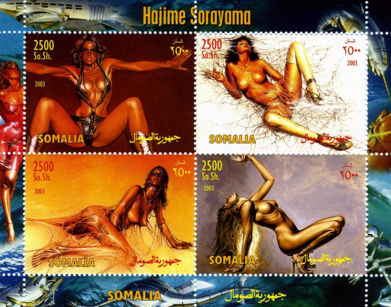 Somalia 2003 Hajime Sorayama Pop Art NUDES Sheet (4) Perforated Mint (NH)