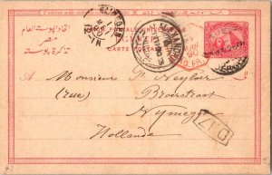 Egypt 5m Sphinx and Pyramids Postal Card 1890 Suez, Depart to Nijmegen, Nethe...