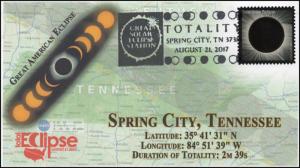 17-205, 2017, Total Solar Eclipse, Spring City TN, Event Cover, Pictorial Cancel