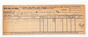 GB Midland Railway Parcel Way Bill {samwells} PTS 1892 BC118