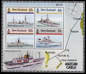 New Zealand 842a MNH NZ Navy, Warships, Helicopter, Map, ANZCAN Cable