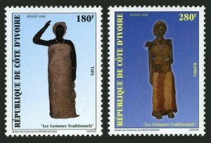 Ivory Coast 1025-1026,MNH. Traditional Costumes from Grand-Bassam museum,1998.