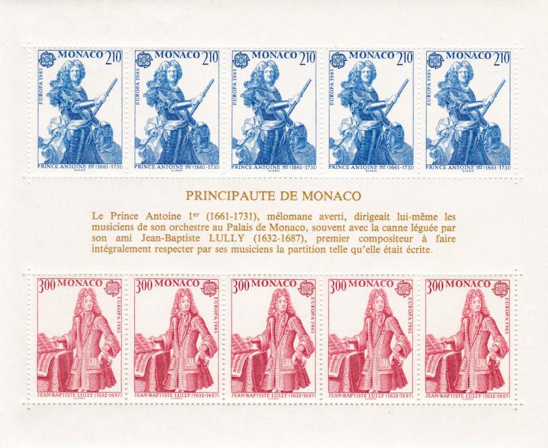 Monaco 1985 Europa Sheet Prince Antoine  VF/NH(**)