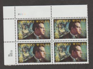 U.S. Scott #3444 Thomas Wolfe - Literary Arts Stamp - Mint NH Plate Block