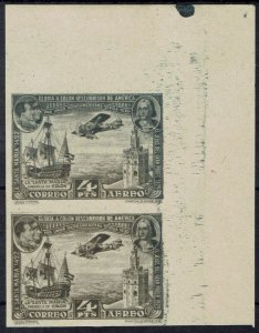 SPAIN 1930 SPANISH AMERICAN EXHIBITION AIRMAIL 4P IMPERF PROOF PAIR MNH **