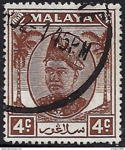 MALAYA SELANGOR 1949 4c Brown SG93 Used