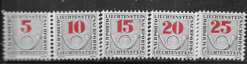 Liechtenstein #J21-J25   (MLH)  CV $4.95