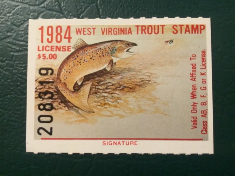 ICOLLECTZONE US West Virginia 1984 Trout Fishing Revenue Stamp VF NH
