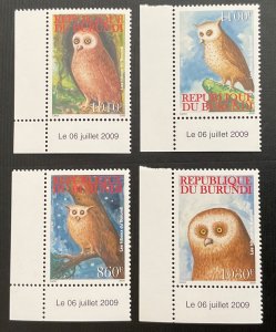 2009 BURUNDI (Republic of) The Owls of Burundi.  Complete Series 4 Stamps. MNH-