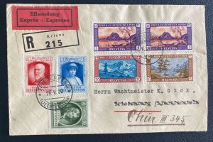 1930 Kriens Liechtenstein Registered Mixed Franking Cover To Chur Sc#90-92