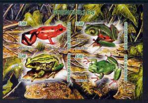 Chad 2011 Frogs #1 imperf sheetlet containing 4 values un...