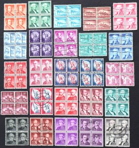 U.S. Used #1030 - 1053 1/2c/$5 Liberty Set of 25 Blocks, VF - XF. Scott: +$60.00