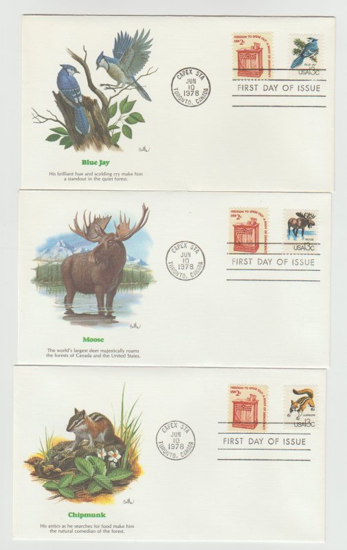 FDC First Day Cover # 1757 a-h Wildlife Set 8 Diff Don Balke Art Fleetwood Capex