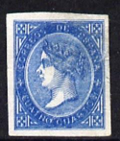 Spain 1867 PROOF of 4c blue (SG100) imperf with variety '...