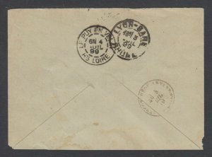 France H&G B2d used. 1894 15c Peace & Commerce, blue on gray blue envelope